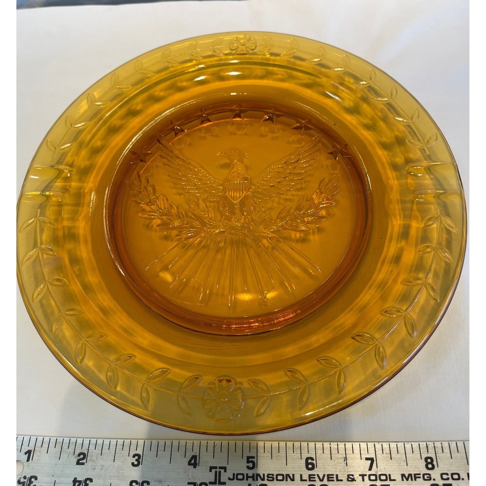 Amber Glass American Eagle Ashtray 8.25 Inch Patriotic Federal Style - Picture 4 of 5